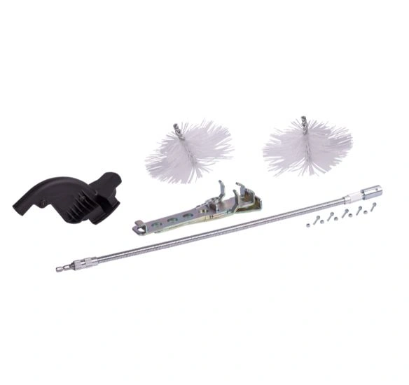 Items in the cleaning kit: brush, baffles, heat exchanger adapter, drill compatible axle